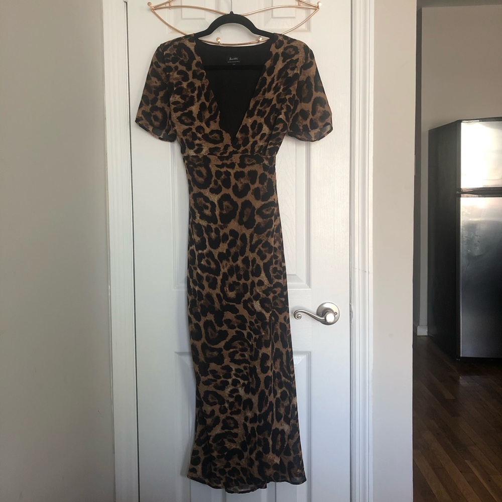 Leopard print chiffon wrap dress